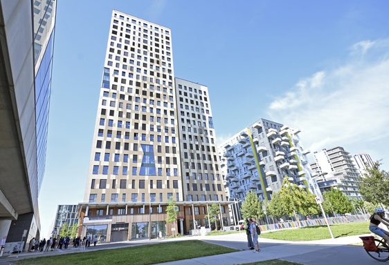 Moderne Gebäude in der Seestadt Aspern