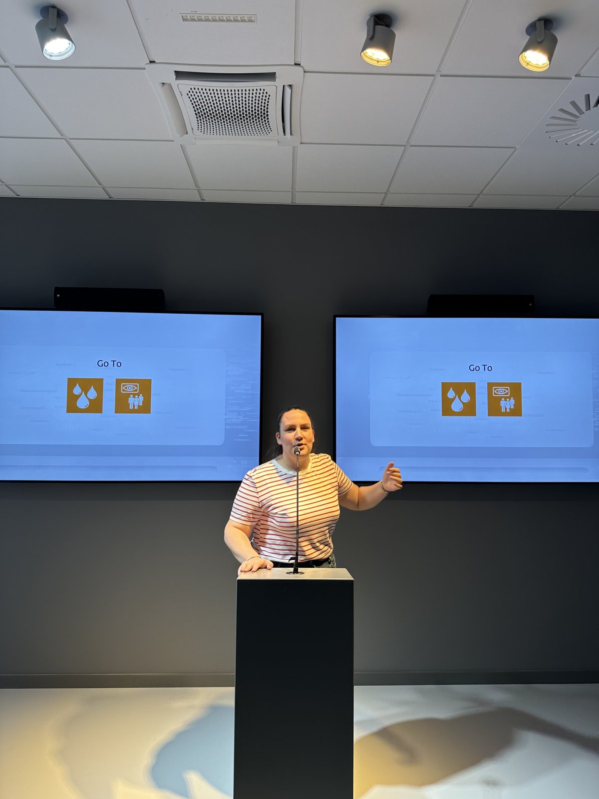 A participant speaking at a lectern during a European Parliament simulation