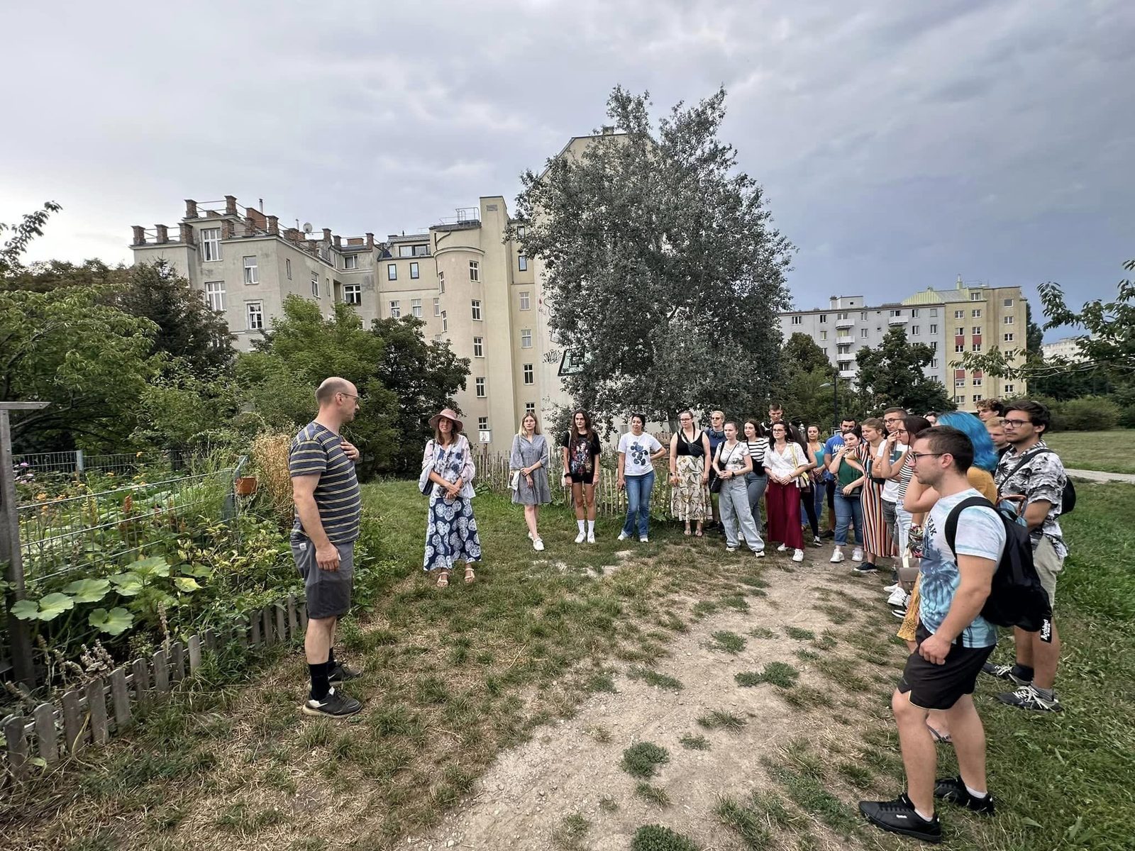 A visit to a community garden in Vienna during the youth exchange Nurturing Earth and Wellbeing
