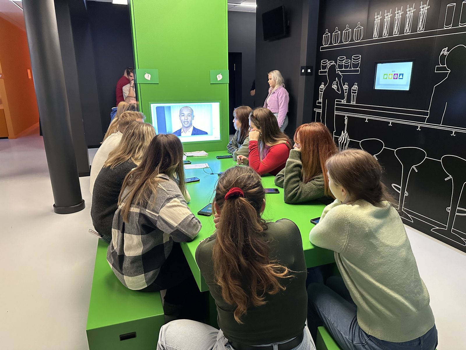 Participants at an interactive station in the Europa Experience in Vienna